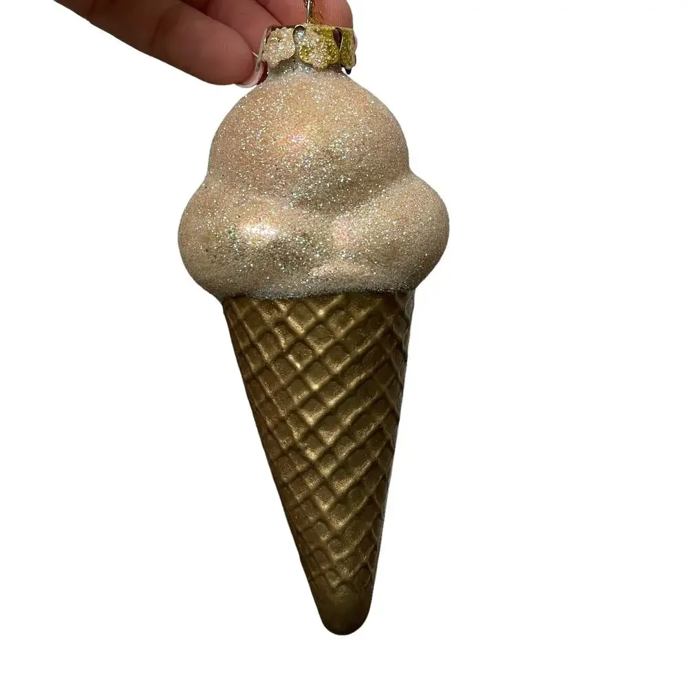 Ice Cream Cone Ornament Mercury Glass Christmas Glitter Approx 5